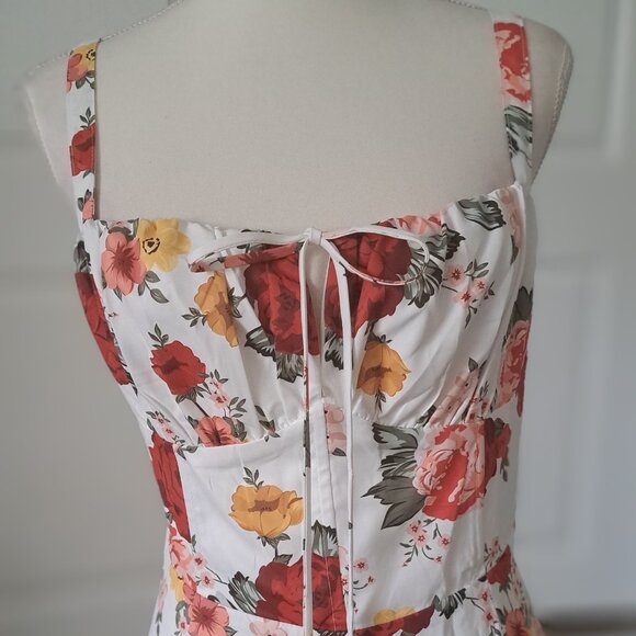 AGYMNX Floral Strap a-line sundress cami midi tie up front lace up back L NWT - Picture 2 of 11